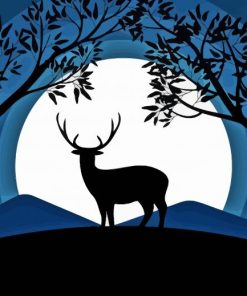 Deer In Moonlight Silhouette Diamond Painting