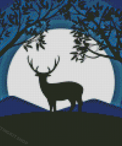 Deer In Moonlight Silhouette Diamond Painting