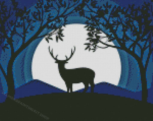 Deer In Moonlight Silhouette Diamond Painting