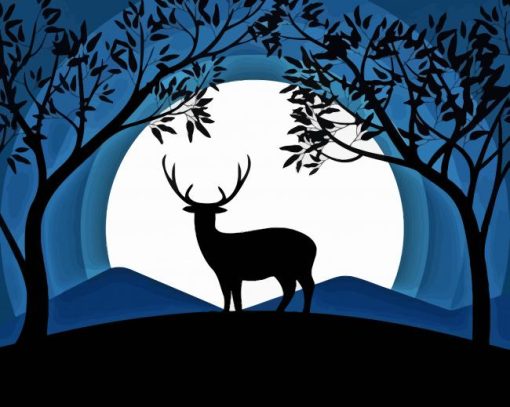 Deer In Moonlight Silhouette Diamond Painting