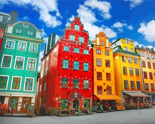 Gamla Stan Colorful Buildings Diamond Painting