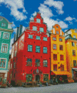 Gamla Stan Colorful Buildings Diamond Painting