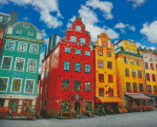 Gamla Stan Colorful Buildings Diamond Painting