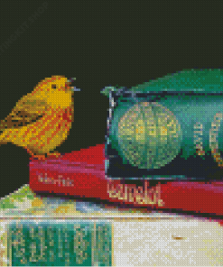 Yellow Warbler Bird On Books Diamond Painting