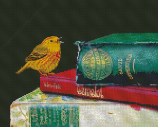 Yellow Warbler Bird On Books Diamond Painting