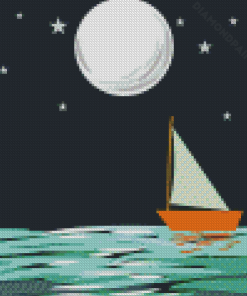 Boat With Moon Diamond Painting