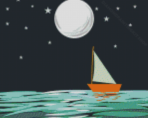 Boat With Moon Diamond Painting