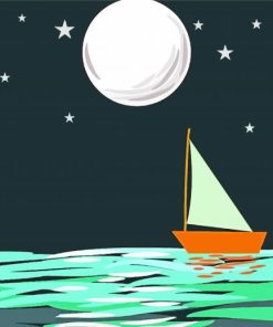 Boat With Moon Diamond Painting