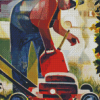 Man Mowing Grass Art Diamond Painting