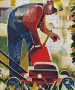 Man Mowing Grass Art Diamond Painting