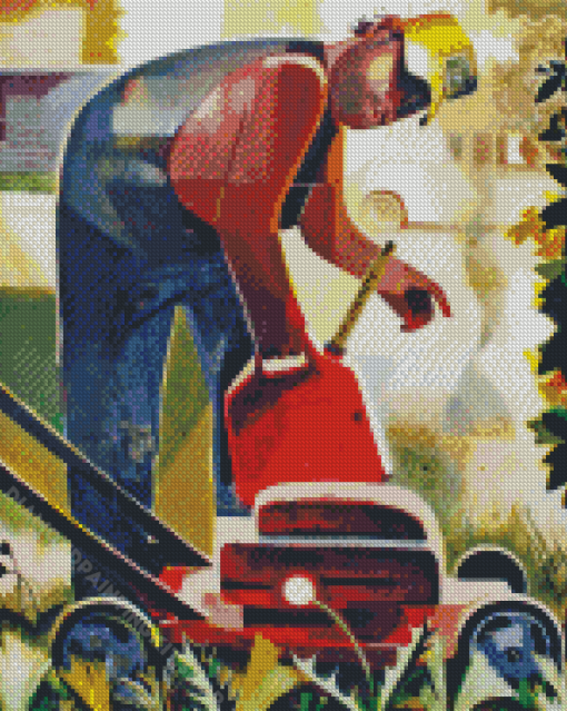 Man Mowing Grass Art Diamond Painting