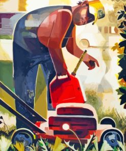 Man Mowing Grass Art Diamond Painting