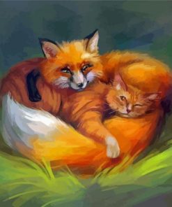 Sleepy Cat And Fox Diamond Painting