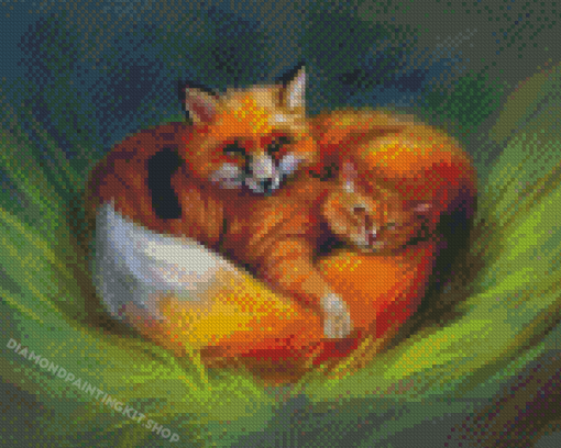 Sleepy Cat And Fox Diamond Painting