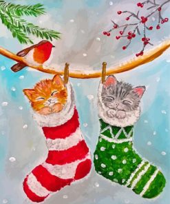 Snow Cats In Stockings Diamond Painting