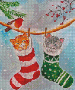 Snow Cats In Stockings Diamond Painting