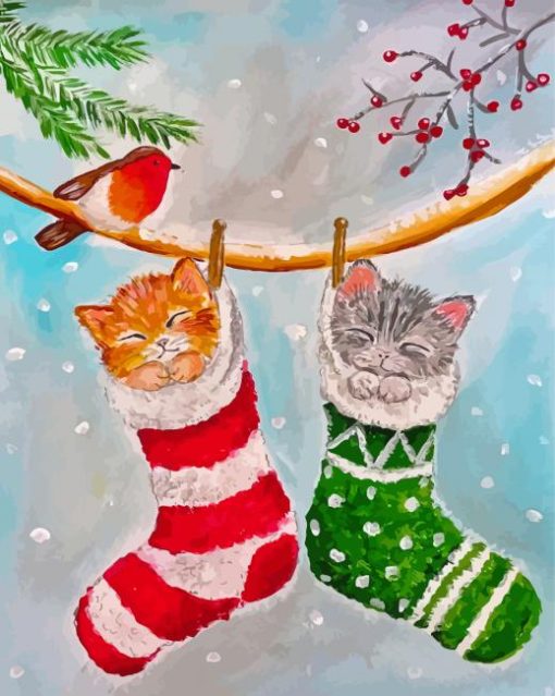 Snow Cats In Stockings Diamond Painting