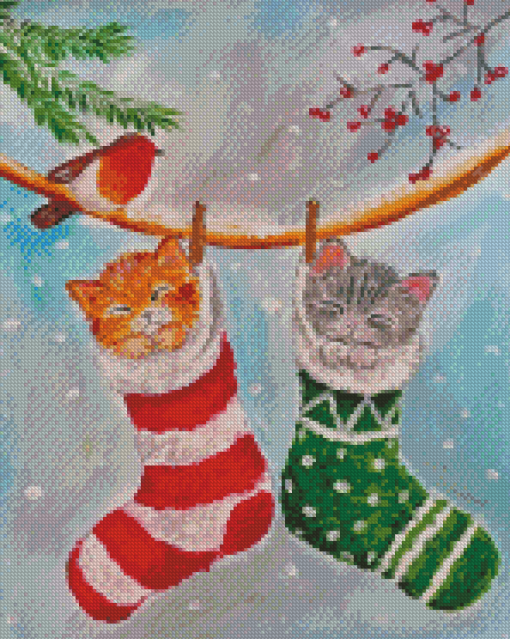 Snow Cats In Stockings Diamond Painting