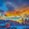 Snowshoe Village At Sunset Diamond Painting