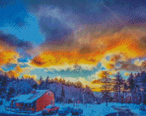 Snowshoe Village At Sunset Diamond Painting