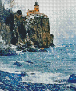 Split Rock Lighthouse In Snow Diamond Painting