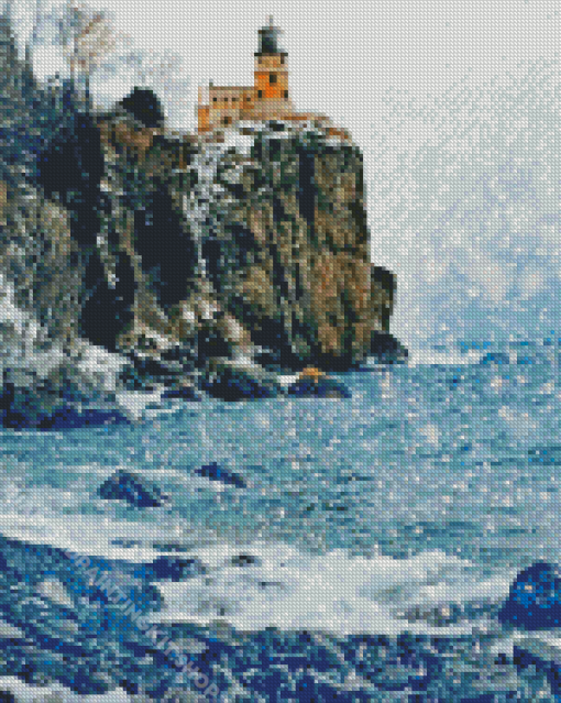 Split Rock Lighthouse In Snow Diamond Painting