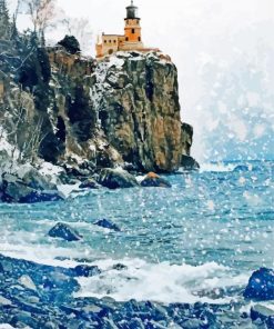 Split Rock Lighthouse In Snow Diamond Painting