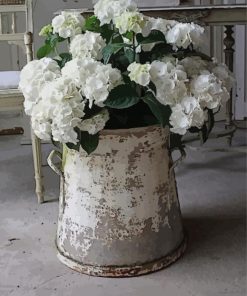 Vintage White Hydrangeas Pail Diamond Painting