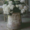 Vintage White Hydrangeas Pail Diamond Painting