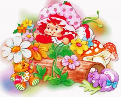 Vintage Strawberry Shortcake Picking Flowers Diamond Painting