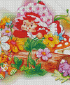 Vintage Strawberry Shortcake Picking Flowers Diamond Painting