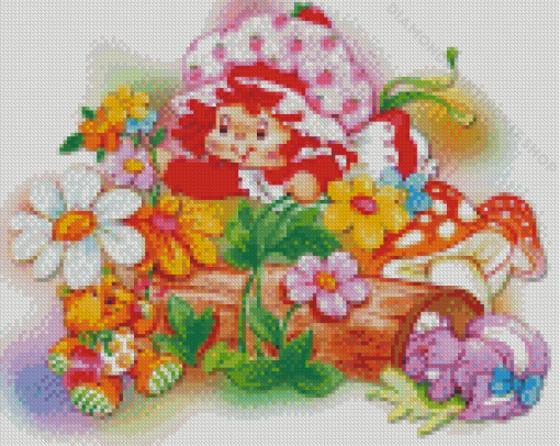 Vintage Strawberry Shortcake Picking Flowers Diamond Painting