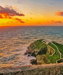 Wales South Stack Lighthouse Sunrise Diamond Painting