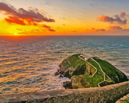 Wales South Stack Lighthouse Sunrise Diamond Painting