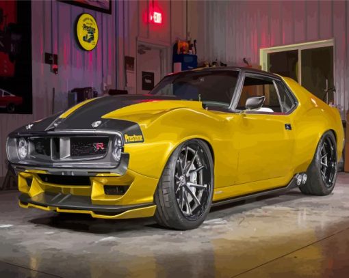 Yellow Javelin AMX Car Diamond Painting