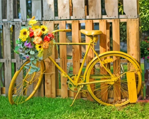 Yellow Bike And Flowers Diamond Painting