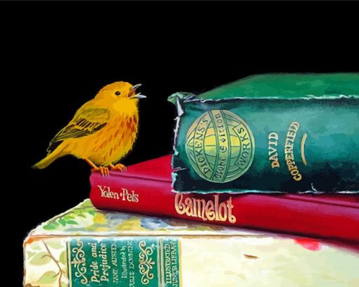 Yellow Warbler Bird On Books Diamond Painting