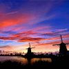 Zaanse Schans Sunset Windmills Silhouette Diamond Painting