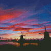 Zaanse Schans Sunset Windmills Silhouette Diamond Painting