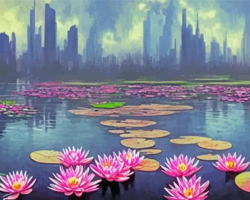 Aesthetic Pink River Lilies Diamond Painting