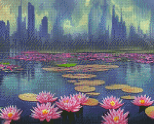 Aesthetic Pink River Lilies Diamond Painting