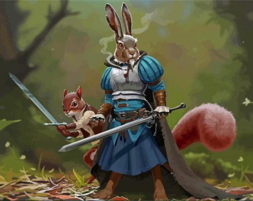 Rabbit And Squirrel Knight Diamond Painting