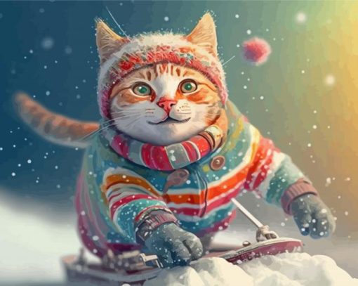 Cat Skating Diamond Painting