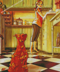 Dog In Kitchen Diamond Painting