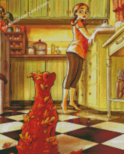 Dog In Kitchen Diamond Painting