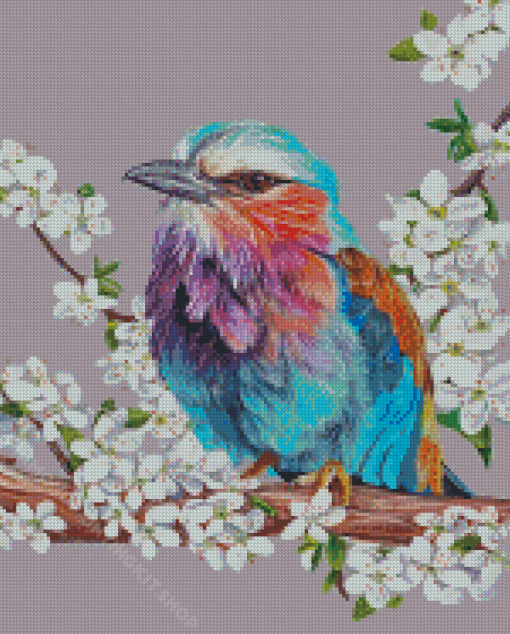 Floral Lilac Breasted Roller Diamond Painting