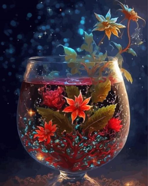 Floral Glass Cup Diamond Painting