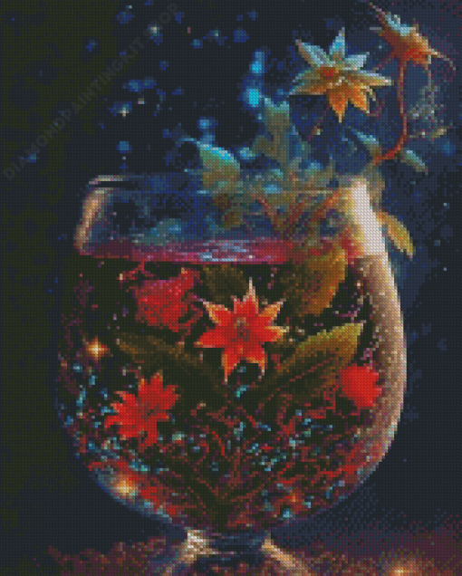 Floral Glass Cup Diamond Painting