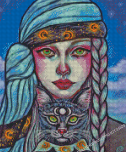 Girl And Cat Diamond Painting