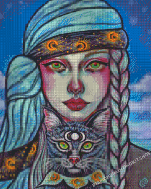 Girl And Cat Diamond Painting